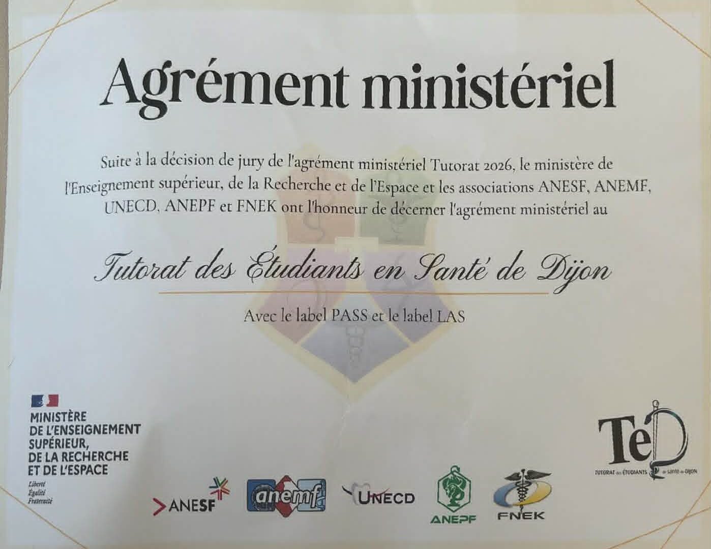 Agrément ministériel du Tutorat Santé Dijon